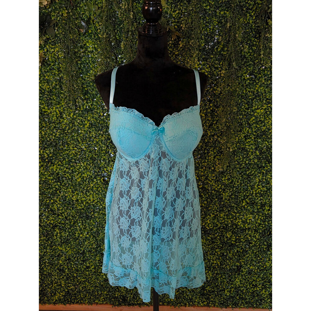Blue, 40D Smart & Sexy Aqua Stretch Lace Babydoll